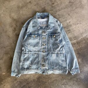 Gap Denim Jean Jacket Cinched Waist Blue Wash Trucker Style Women M